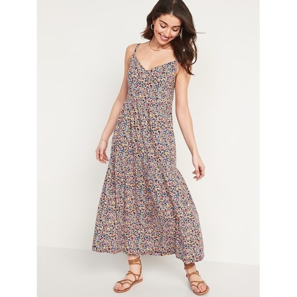 Old Navy Cami Maxi Swing Dress Women's Multicolor Floral Sleeveless - Large